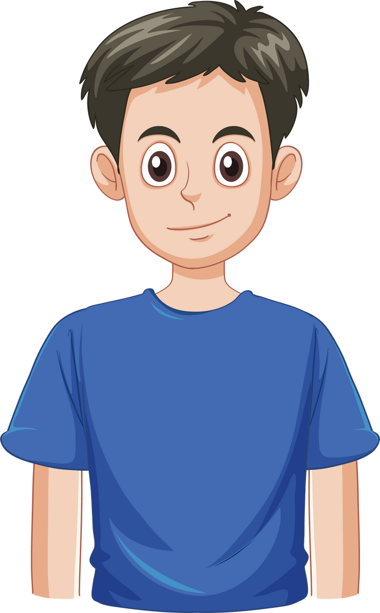 Teenage Boy with Black Hair Cartoon Character